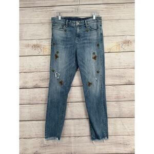 Lucky Brand AVA Skinny Floral Embroidered Jeans Womens 8/29 Blue Medium Wash